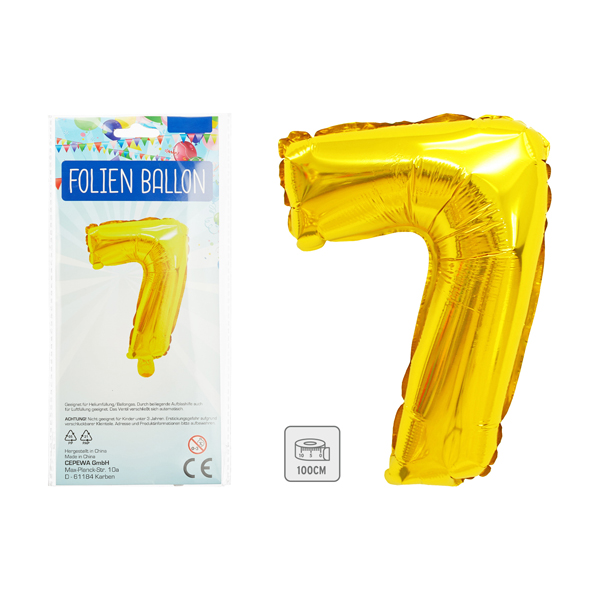 Palloncino foil, numero 7, alto circa 100cm, oro